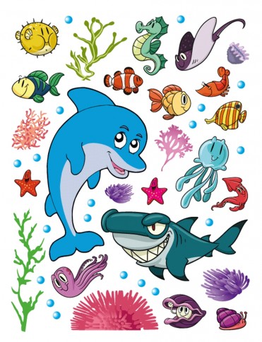 Kids World - Sea Animals, Dolphin, Shark, Seahorse, Fish - Stickers ...