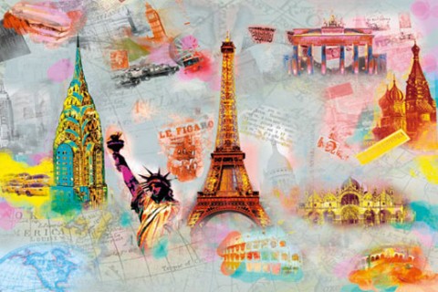 Weltkarten   London Paris New York Poster Tapete #54695  